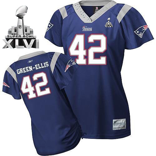 Patriots #42 Green-Ellis Blue Women's Field Flirt Super Bowl XLVI Stitched NFL Jersey